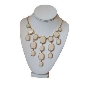 Liz Claiborne Gold tone Beige Statement Necklace Bib Runway Adjustable Length